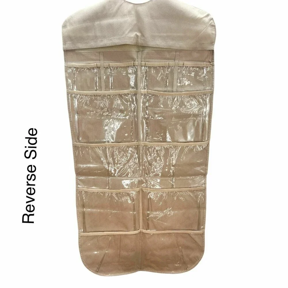 Hanging Closet Storage Organizer Beige with 24 Clear Pockets Double Sided NEW